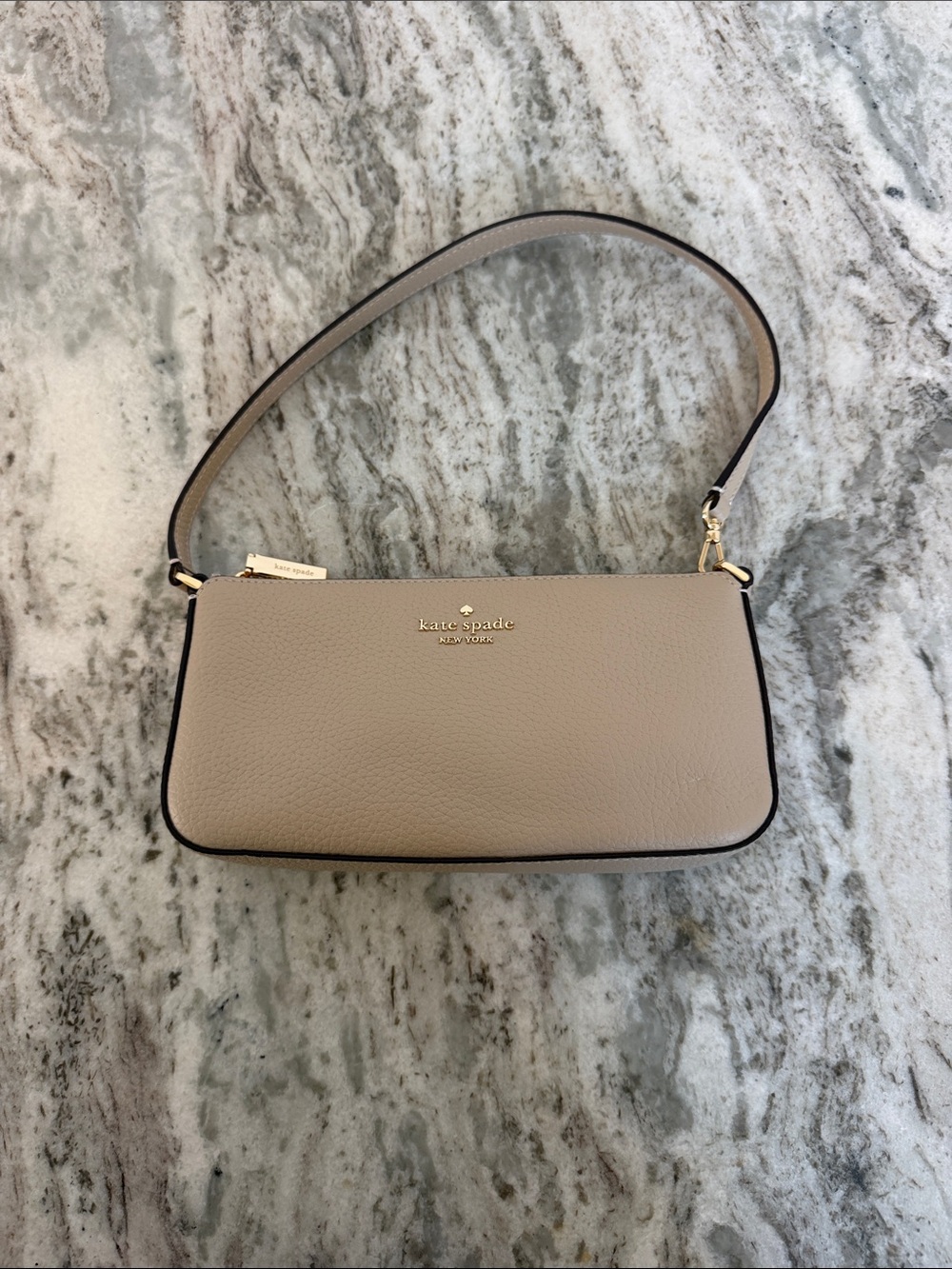kate spade taupe leather shoulder bag with gold hardware